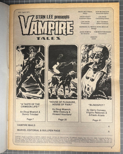 VAMPIRE TALES #10 [MARVEL] HORROR MAGAZINE 1975 FN/VF