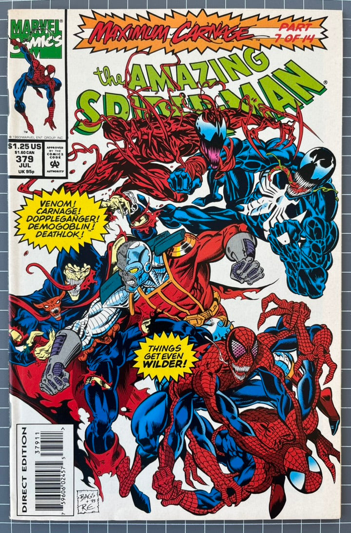 🔑 AMAZING SPIDER-MAN #379 [MARVEL COMICS] *MAXIMUM CARNAGE PART 7* 1993 VF/NM