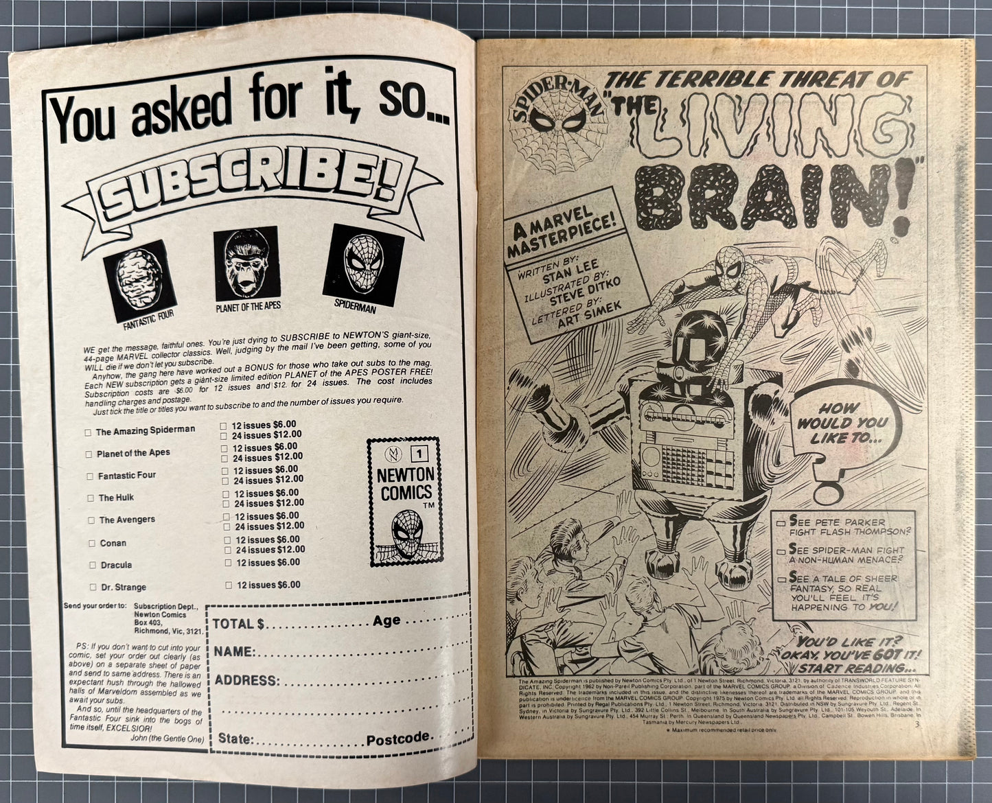🔑THE AMAZING SPIDER-MAN #7 [NEWTON COMICS] AUSTRALIAN 1ST APP LIVING BRAIN 1975