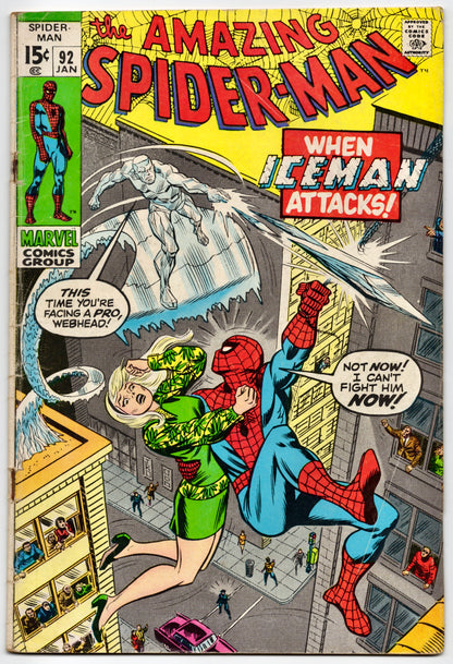 🔑 THE AMAZING SPIDER-MAN #92 (MARVEL) COMIC 1971 *JOHN ROMITA SR.* GD/VG