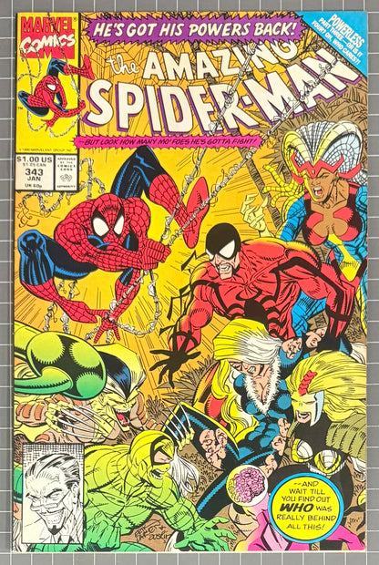 🔑  AMAZING SPIDER-MAN #343 [MARVEL COMICS] *1ST CAMEO APP. CARDIAC* 1991 VF
