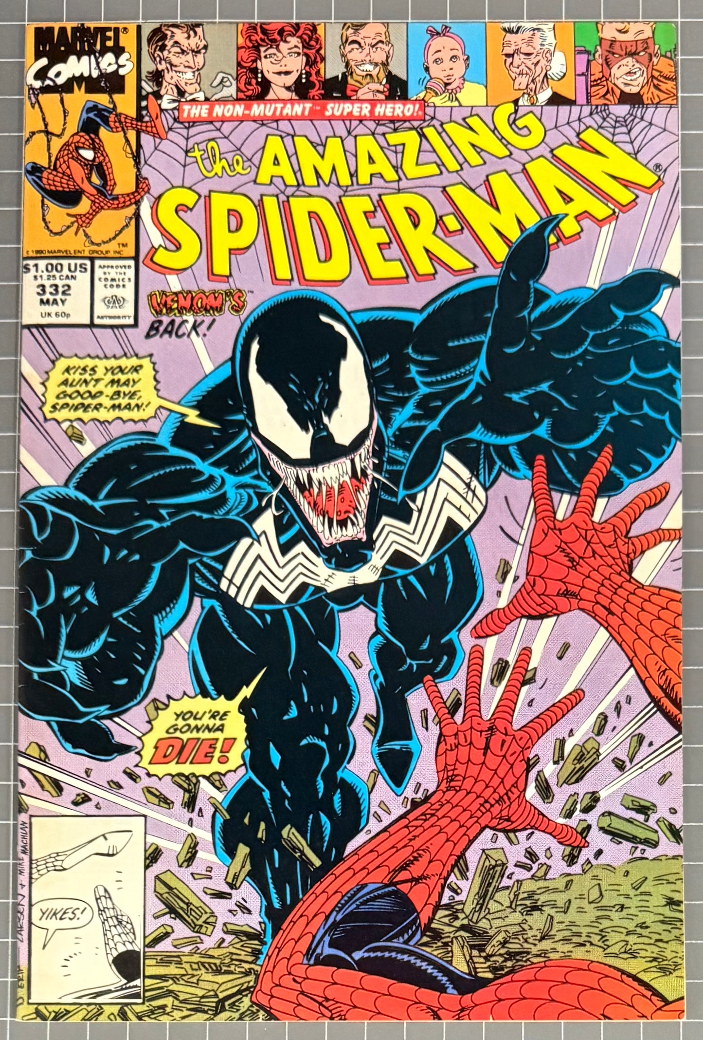 🔑 THE AMAZING SPIDER-MAN #332 [MARVEL COMICS] DIRECT *VENOM* 1990 VF
