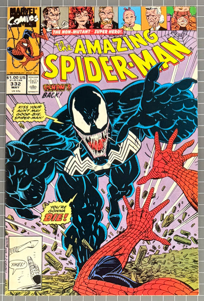 🔑 THE AMAZING SPIDER-MAN #332 [MARVEL COMICS] DIRECT *VENOM* 1990 VF