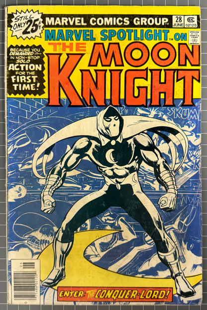 🔑 MARVEL SPOTLIGHT #28 [MARVEL] NEWSSTAND COMIC *1ST SOLO MOON KNIGHT* 1976 VG-