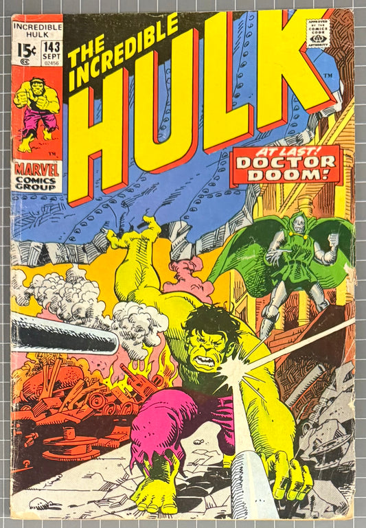 🔑 THE INCREDIBLE HULK #143 [MARVEL COMICS] *1ST MEET DOCTOR DOOM X HULK* 1971 GD/VG