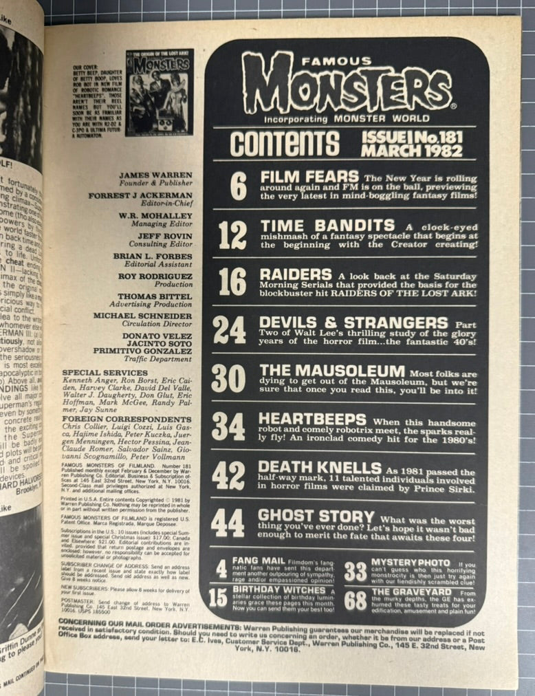 FAMOUS MONSTERS OF FILMLAND #181 [WARREN] HORROR MAGAZINE 1982 FN/VF