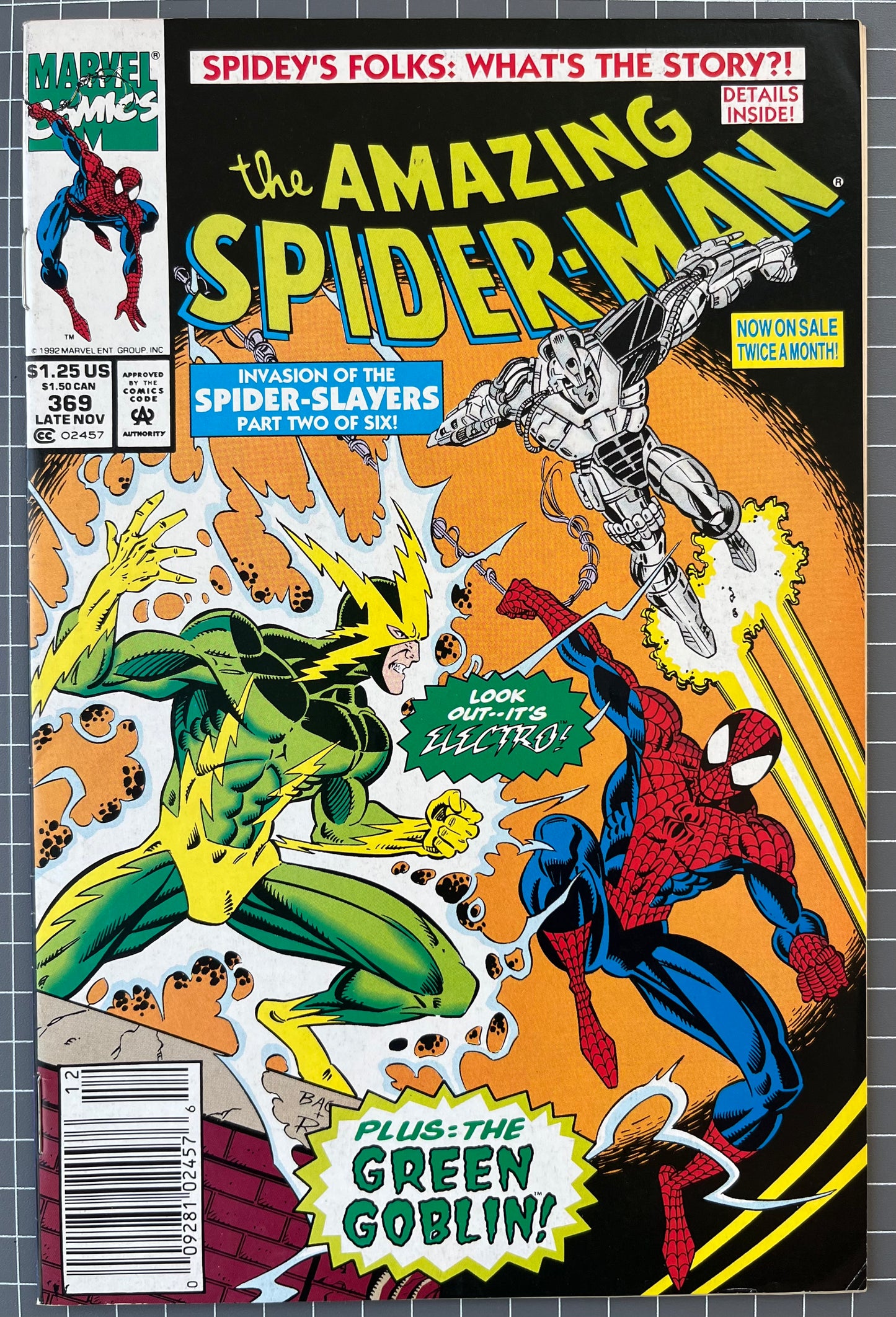 THE AMAZING SPIDER-MAN #369 [MARVEL COMICS] *PART 2 SPIDER-SLAYERS* 1992 VF