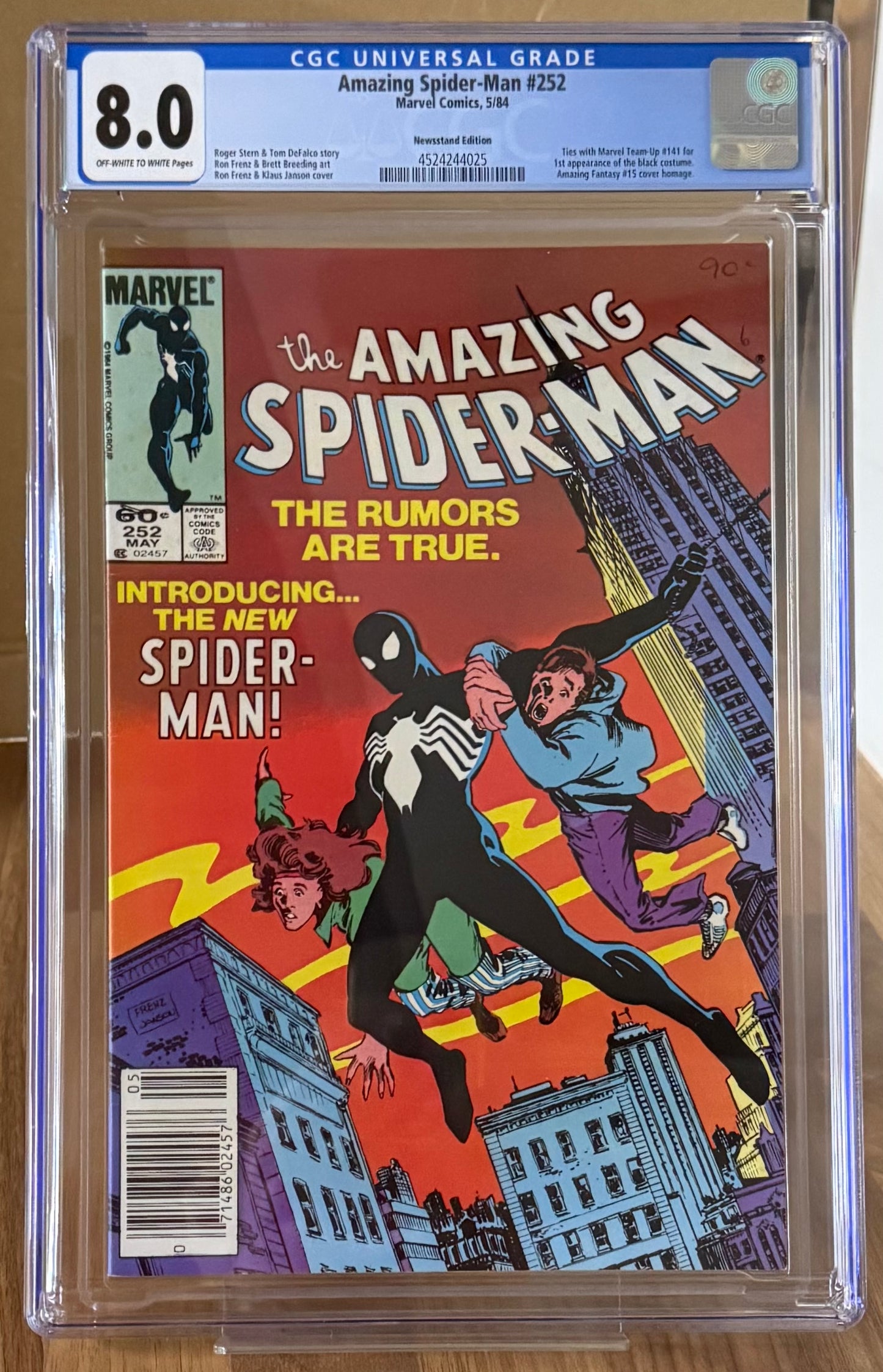 🔑 THE AMAZING SPIDER-MAN #252 CGC 8.0 NEWSSTAND MARVEL COMIC 1ST BLACK COSTUME 1984