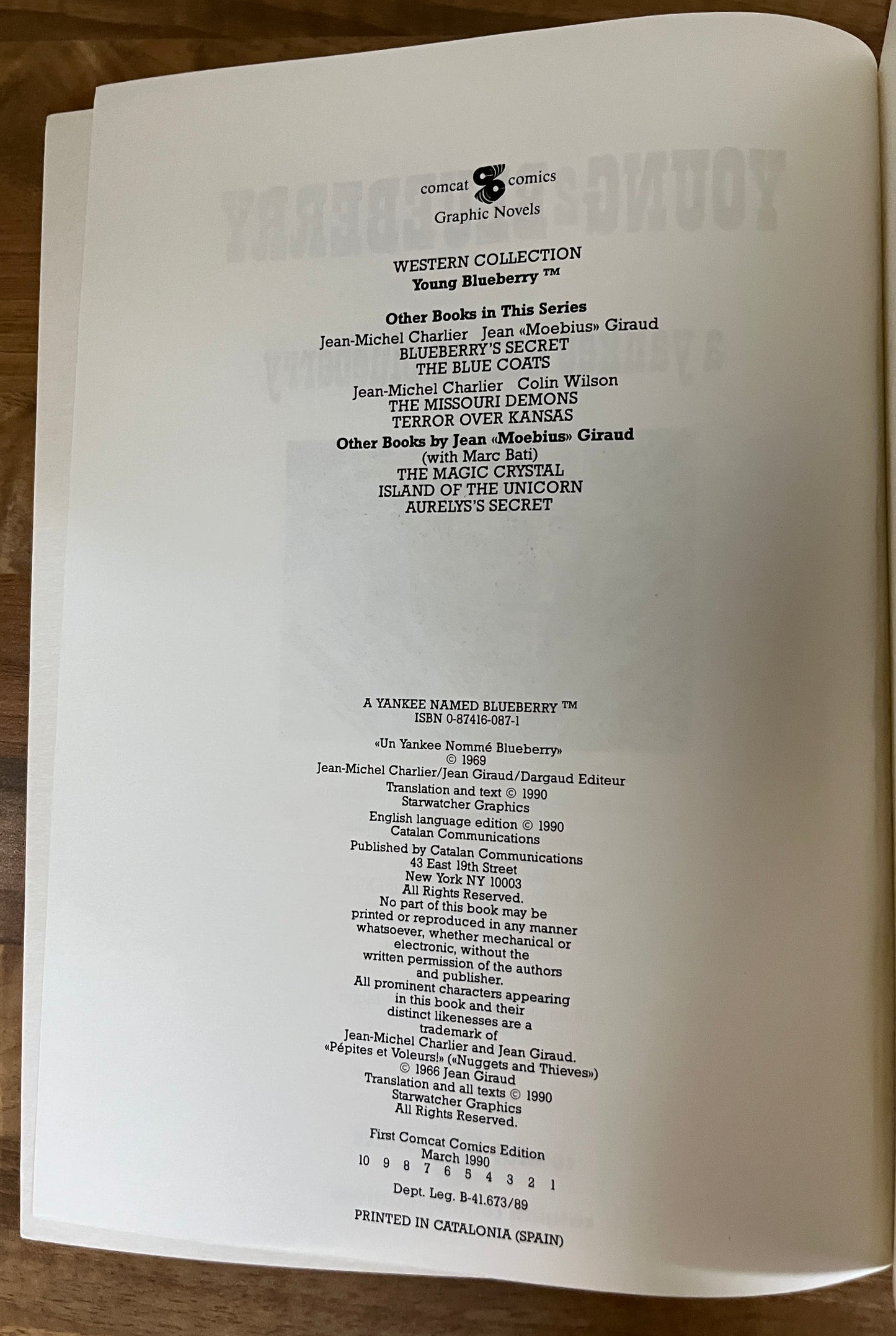 Young Blueberry, Volume 2: A Yankee Named Blueberry by Charlier & Moebius, 1990, First Print