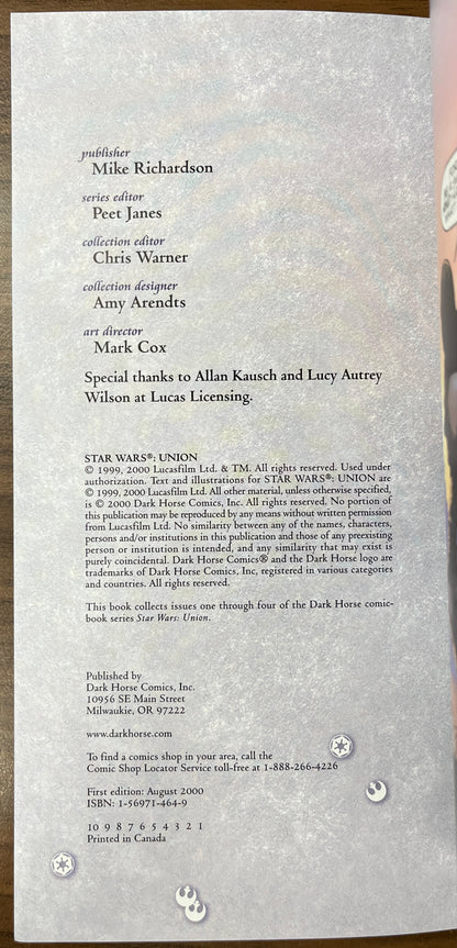 Star Wars: Union  Graphic Novel TPB -  Michael Stackpole, Dark Horse Comics, 1st Ed/1st Print 2000