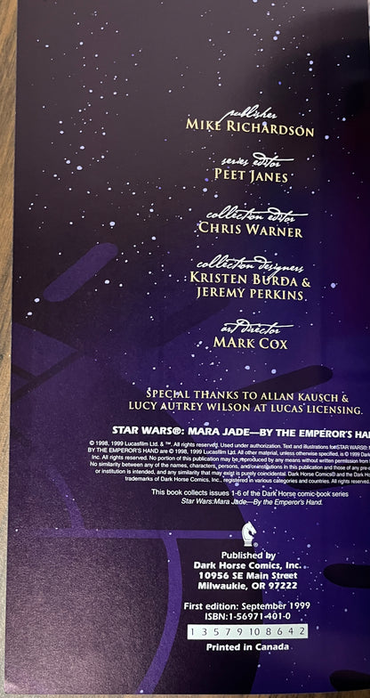 Star Wars: Mara Jade, By the Emperor's Hand Graphic TPB Timothy Zahn Dark Horse 1999, 1st Print