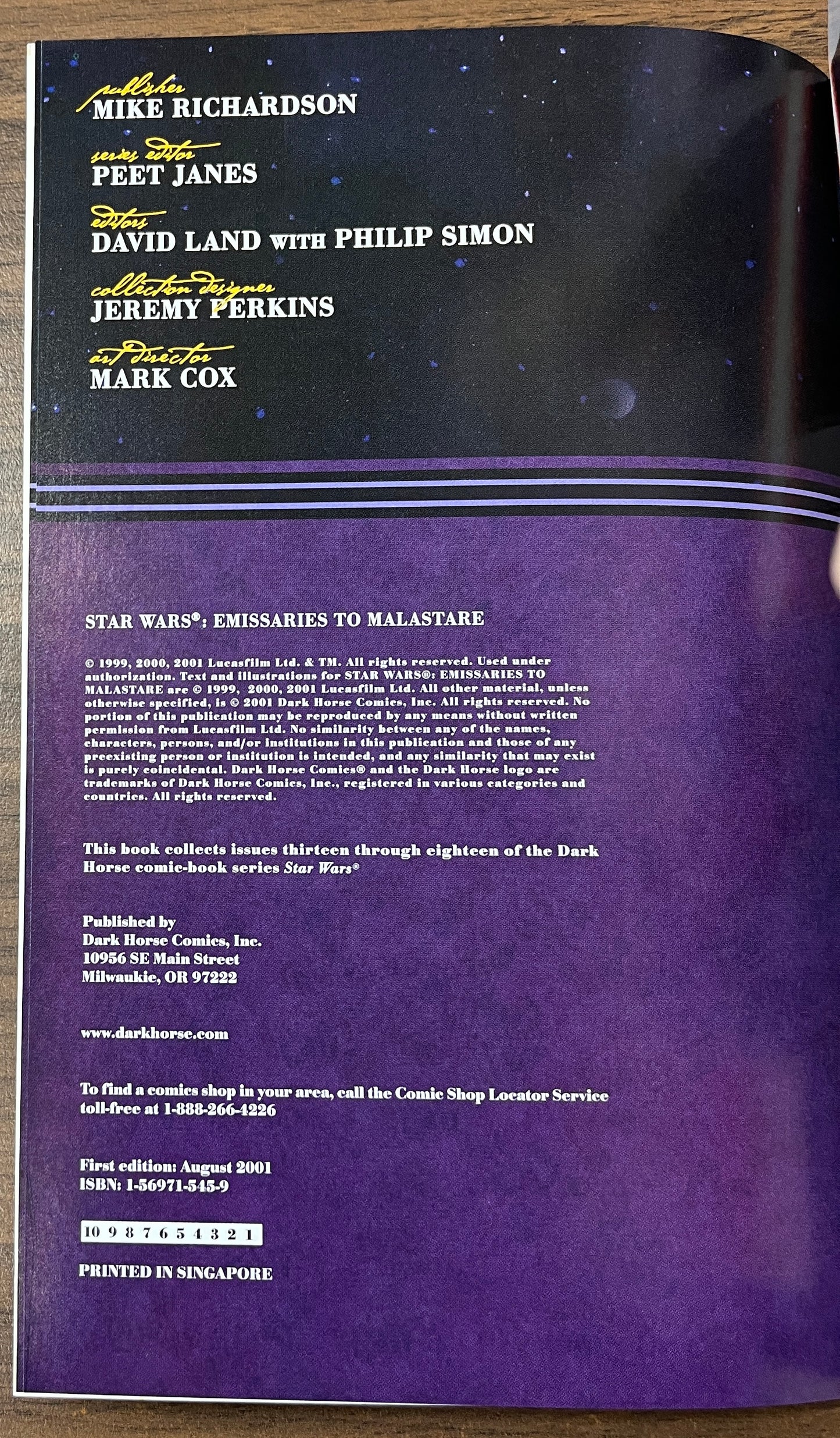 Star Wars Emissaries of Malastare Graphic Novel, 2001, 1st Print Dark Horse MINT