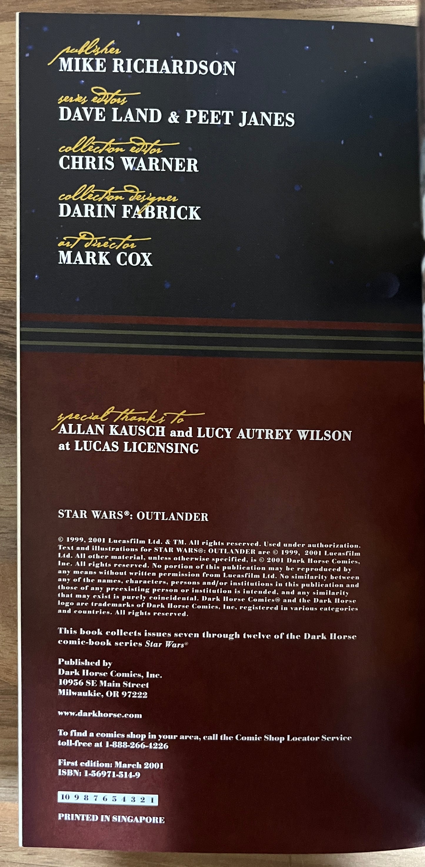 Star Wars: Outlander Graphic Novel - Tim Truman 1st Print. 2001 Dark Horse, 1st Print