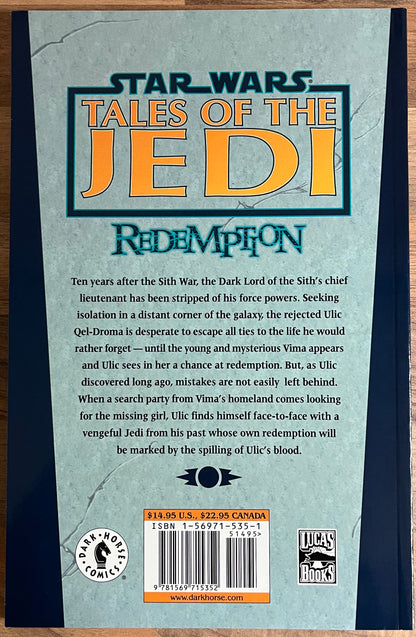 Star Wars: Tales of the Jedi - Redemption Graphic Novel by Kevin J. Anderson 2001, 1st Print