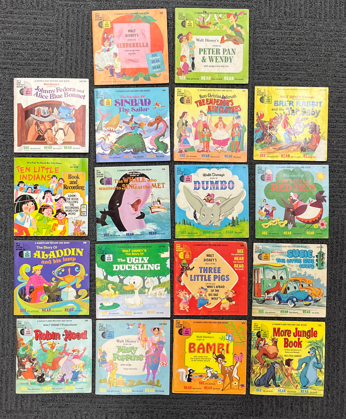 Lot of 18 Disneyland record and book covers