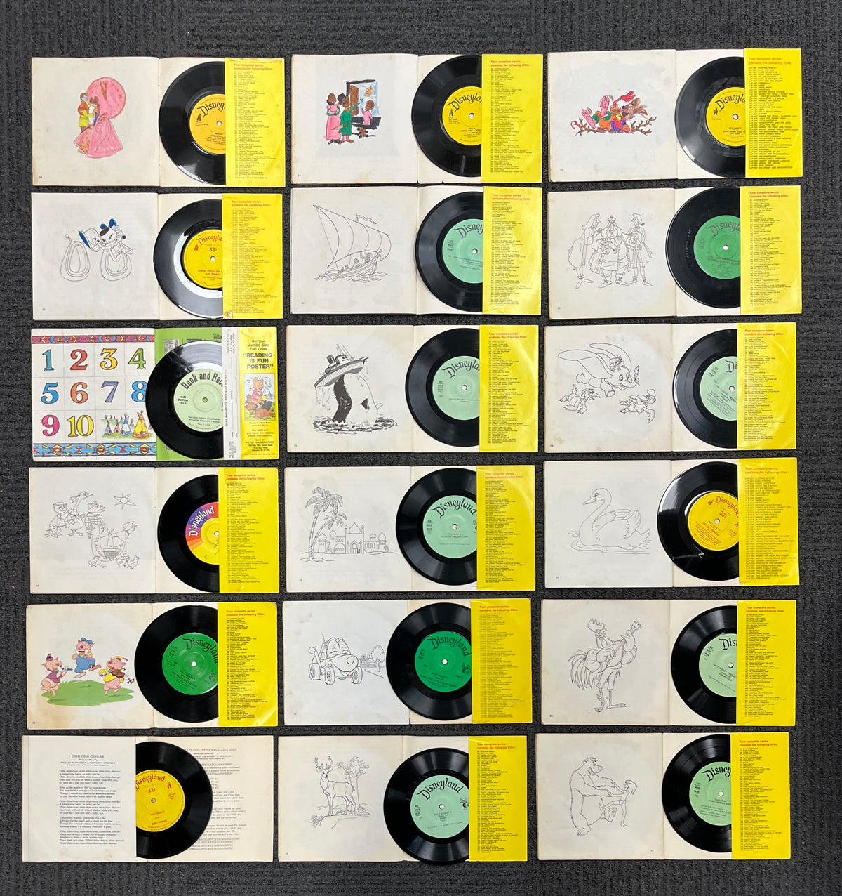 Lot of 18 Disneyland records inside the books